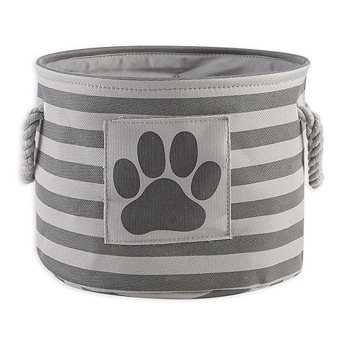 Bone Dry Pet Storage Collection Striped Paw Patch Bin, Small Round, Grayz, Medium Breeds