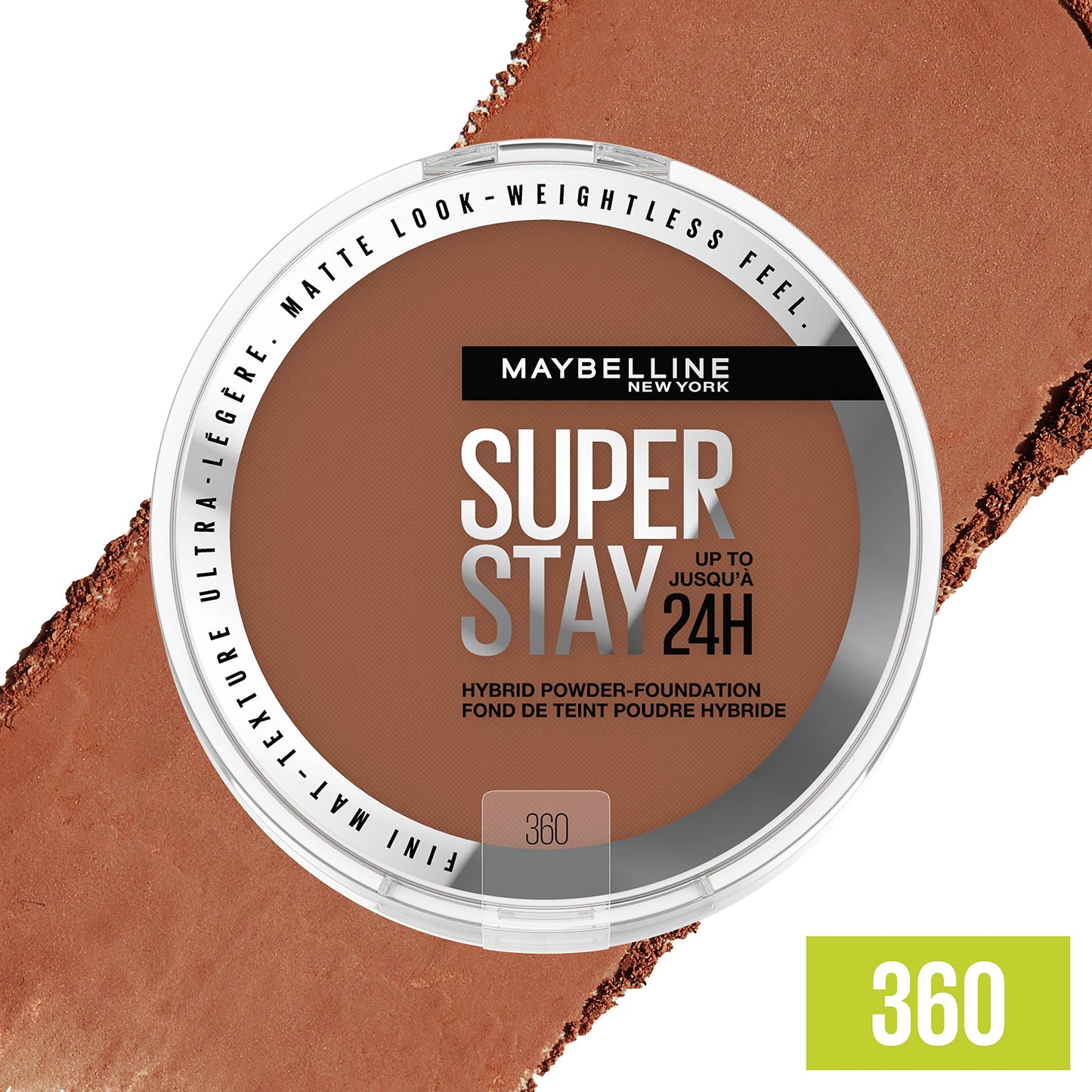 Maybelline Super Stay Up to 24HR Hybrid Powder-Foundation, Medium-to-Full Coverage Makeup, Matte Finish, 360, 1 Count