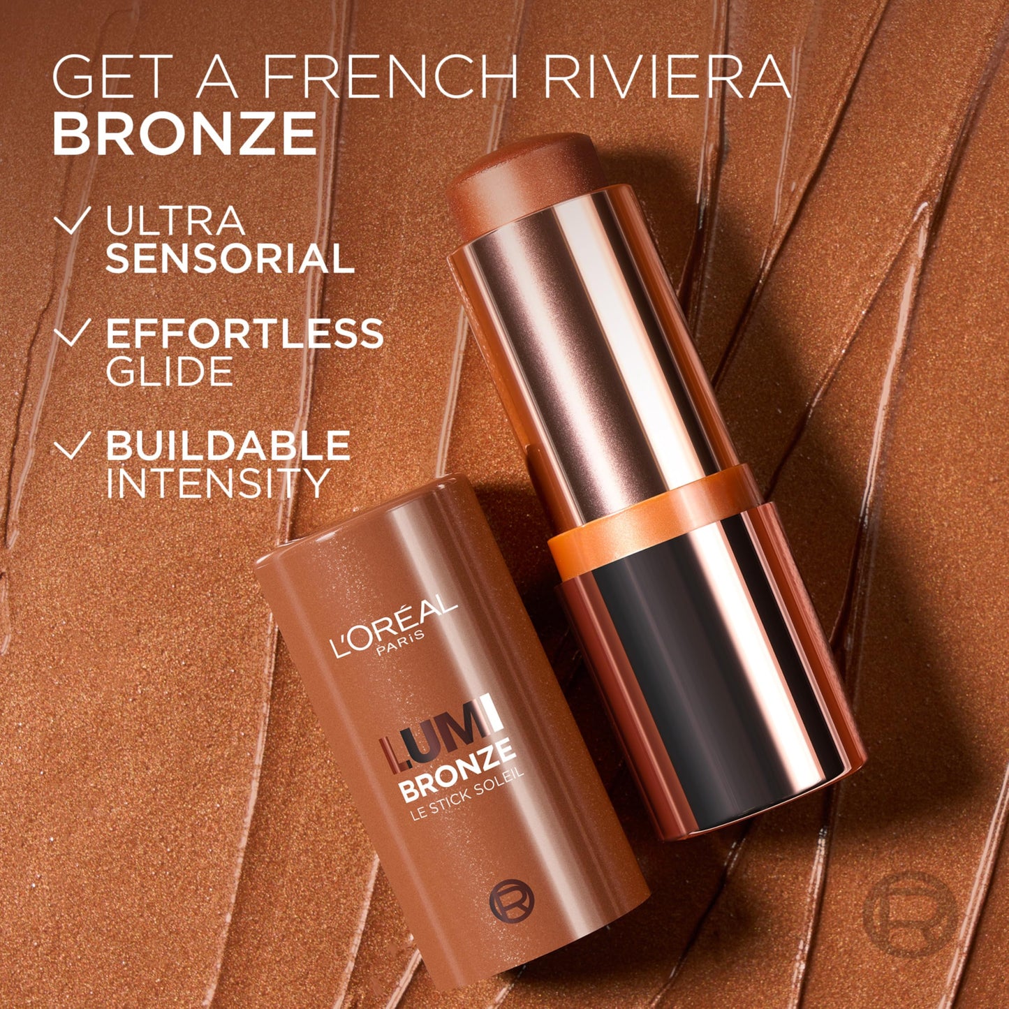 L'Oreal Paris Lumi Bronze Le Stick Soleil Bronzer Stick, Cream-To-Powder Bronzer For A Sunkissed Face Makeup Glow, 100 Sunkissed Rosé