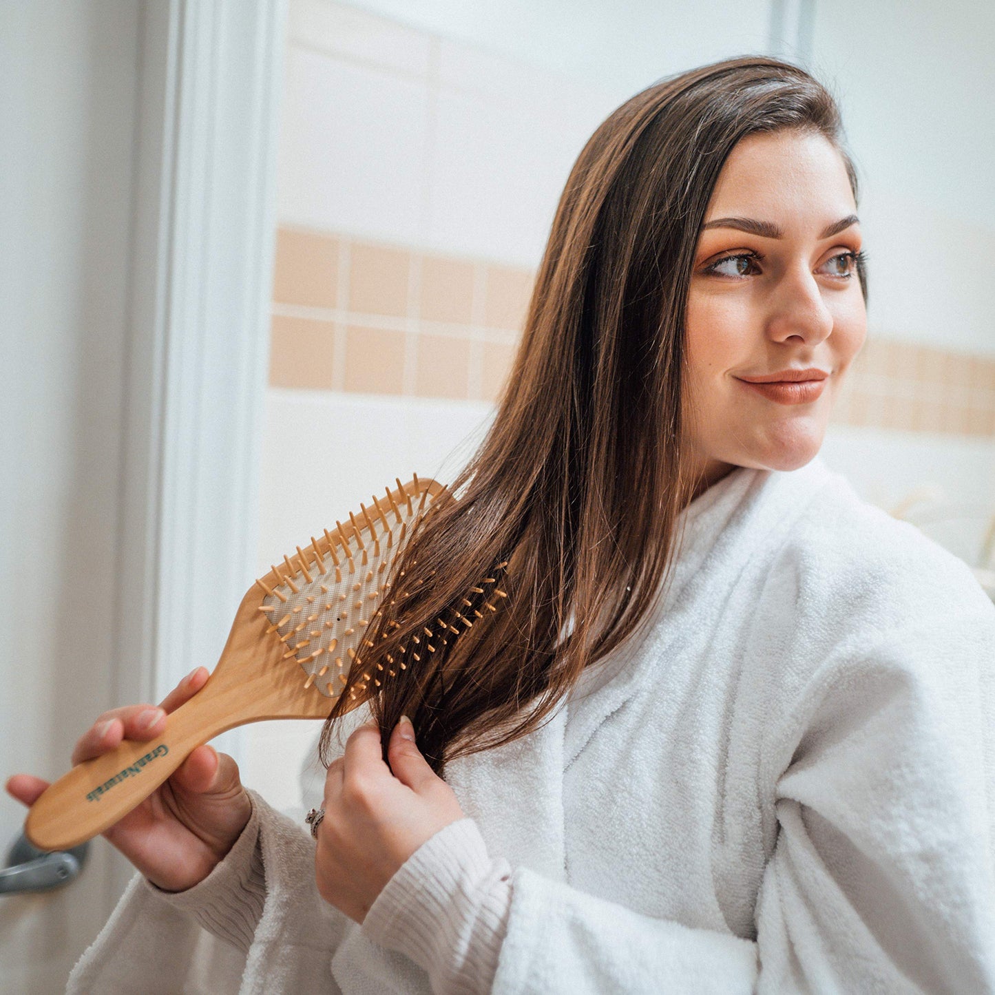 Wooden Bristle Paddle Hair Brush | Length 10.25" Width 3.5"| Large Flat Natural Eco Friendly Wood Handle Hairbrush for Men & Women with Thick, Curly