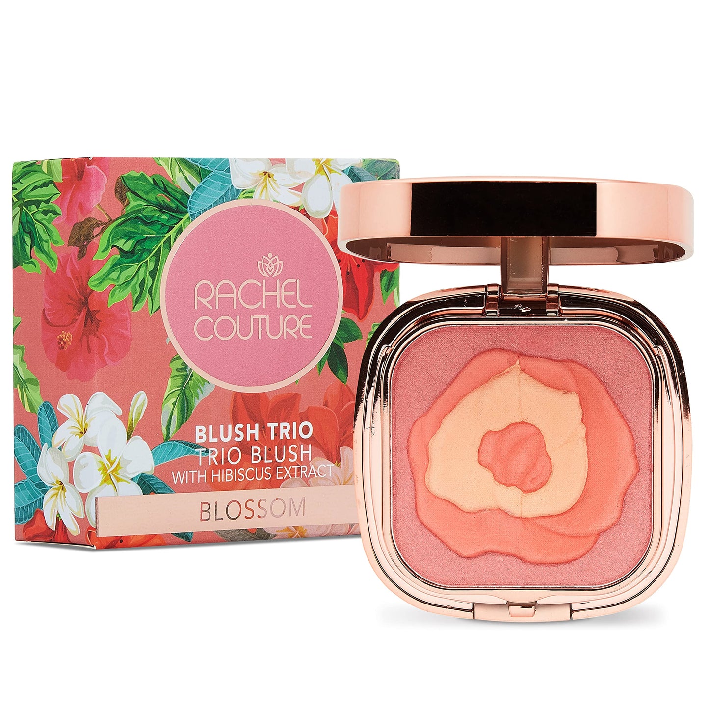Rachel Couture Compact Blush Trio for All Over Radiant Glow | Infused with Hibiscus Extract | Vegan & Cruelty-Free - 0.32 Oz - Blossom