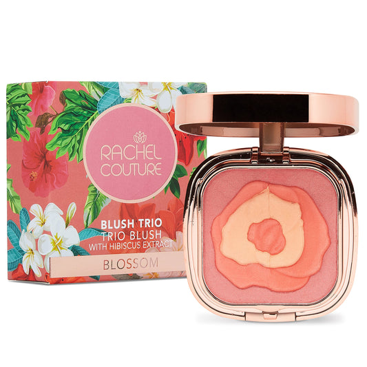 Rachel Couture Compact Blush Trio for All Over Radiant Glow | Infused with Hibiscus Extract | Vegan & Cruelty-Free - 0.32 Oz - Blossom