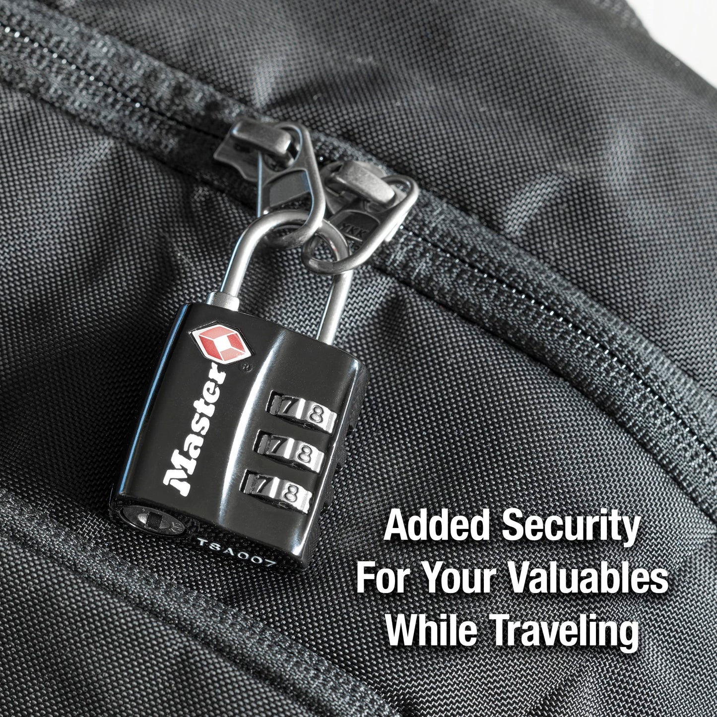 Master Lock TSA Approved Luggage Lock – Durable Wide Body Travel Padlock with Thin Steel Shackle for Suitcases & Backpacks (4680DBLK)