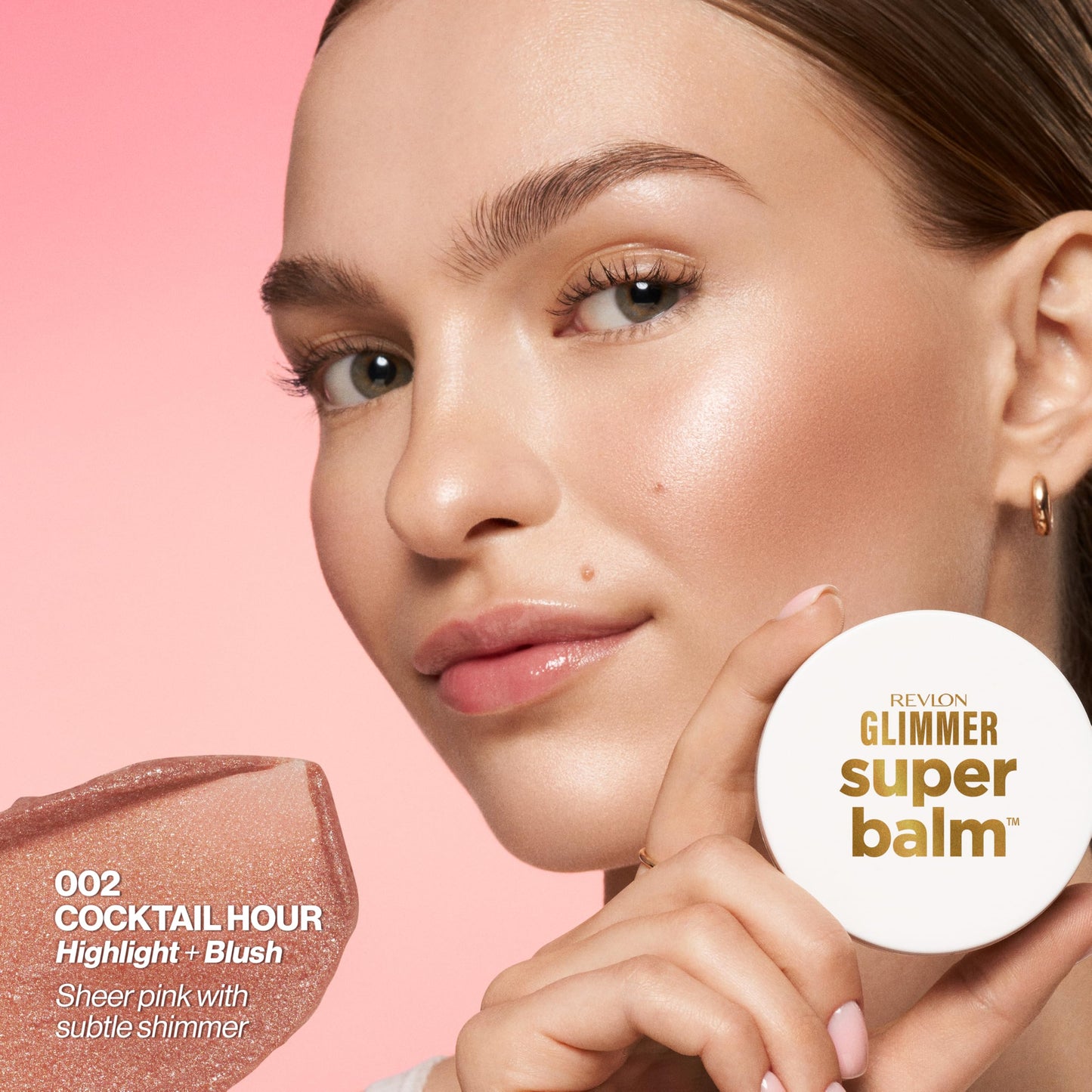 Revlon Glimmer Super Balm, Multi-Use Glow Face Makeup, Cream Bronzer, Highlighter, & Blush, 002 Cocktail Hour, 0.06 oz