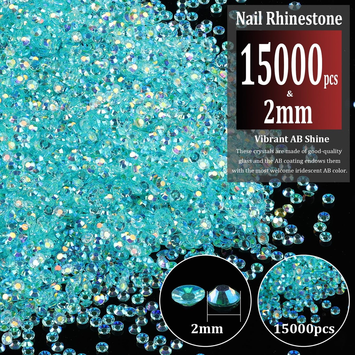 15000pcs 2mm Resin Rhinestones Bulk, Transparent Lake Blue AB Flatback Round Jelly Rhinestones Non Hotfix Crystal Gems Large Quantity Wholesale Beauty and Personal Care BELLEBOOST