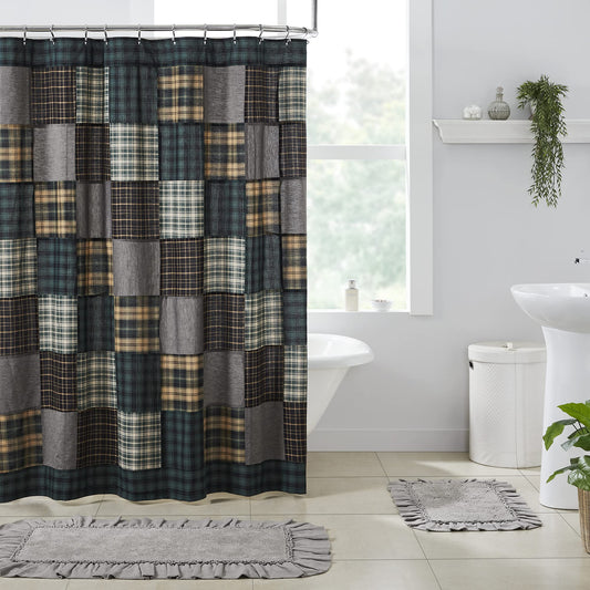 VHC Brands, Pine Grove Plaid Patchwork Shower Curtain, Green, 72x72