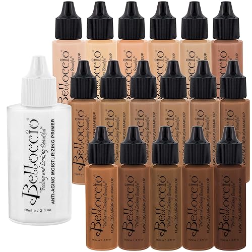 Belloccio Master Set Of All 17 Foundation Shades of Belloccio's Professional Cosmetic Airbrush Makeup, 1/2 oz. Bottles plus a 2 oz. Moisturizing