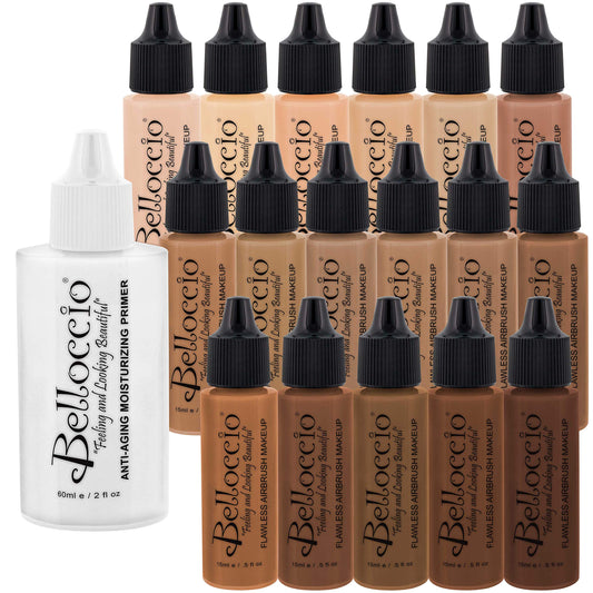 Belloccio Master Set Of All 17 Foundation Shades of Belloccio's Professional Cosmetic Airbrush Makeup, 1/2 oz. Bottles plus a 2 oz. Moisturizing