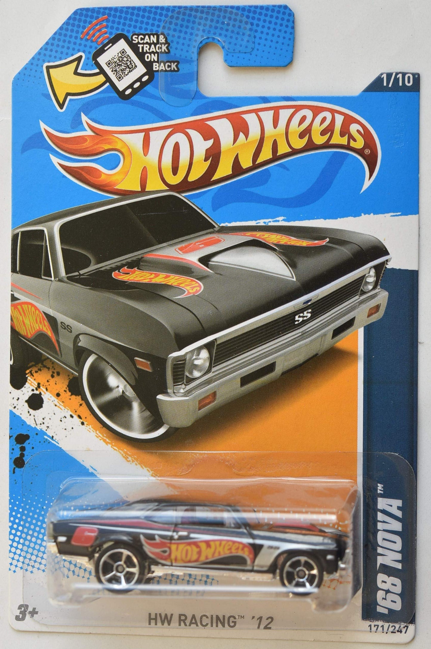 HOT Wheels 1:64 Scale 2012 Racing 1/10 Black '68 NOVA 171/247