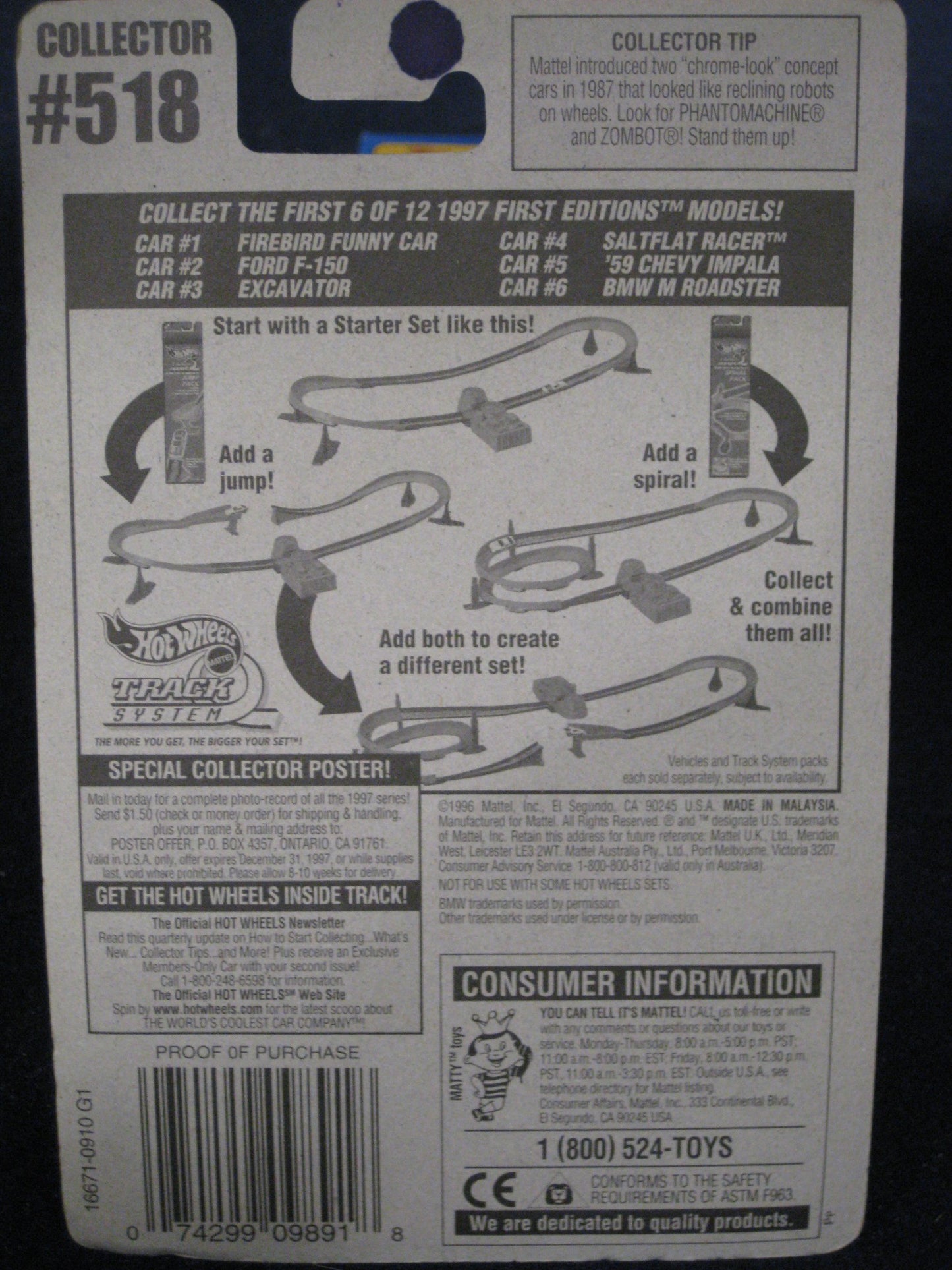 Hotwheels BMW M Roadster-1997 1st Edition Series #6 of 12 #518