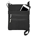 Roma Leathers Mini Cross Body Purse - Multi Pocket Double Zipper Handbag - Premium Black Leather - Adjustable Shoulder Strap - Convenient Travel Bag…