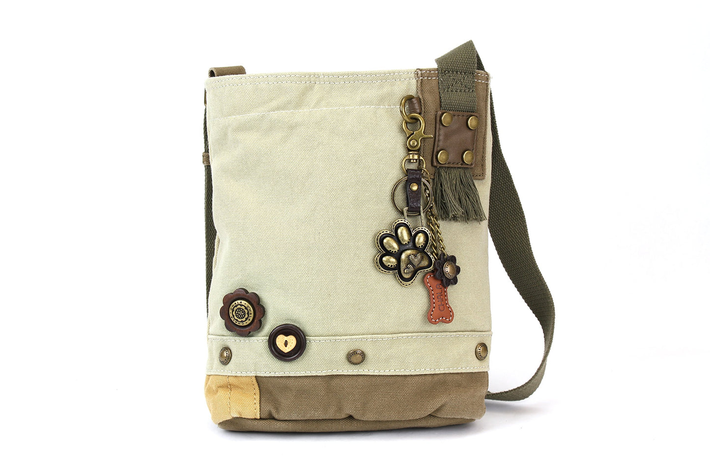 CHALA Patch Cross-Body Women Handbag, Canvas Messenger Bag (Metal Paw Print - Sand)