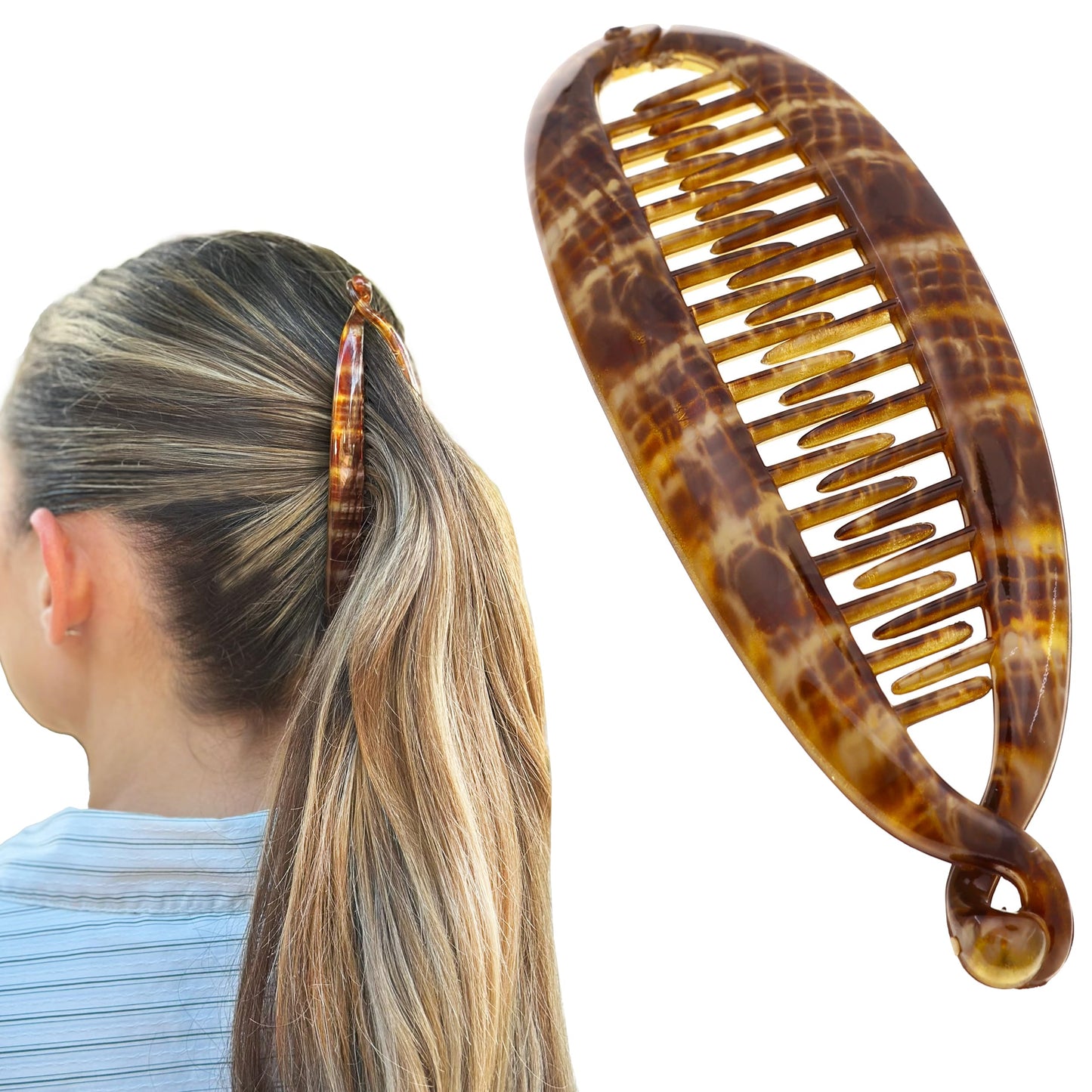 Camila Paris CP1040 French Large Banana Clip Hair Comb, Classic Banana Clips Hair for Thick Hair Ponytail Holder Interlocking Styling Clips for Women