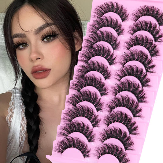 Wispy False Eyelashes Mink Lashes Natural Look Cat Eye Lashes Pack 10 Pairs Fake Eyelashes Like Extensions 5D Volume Strip Lashes 18mm Mink Eyelashes Beauty and Personal Care TNFVLONEINS Default Title