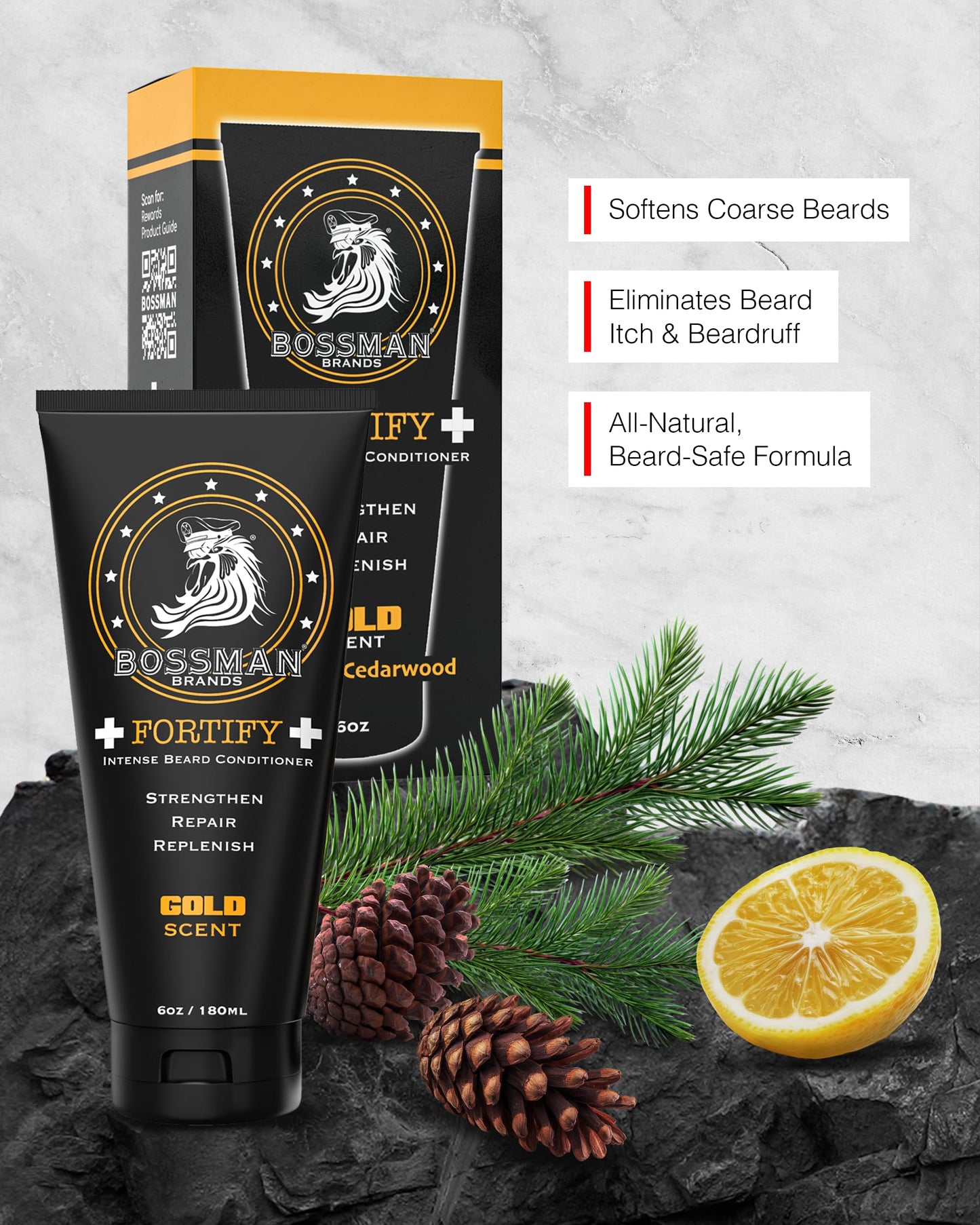 Bossman Fortify Intense Beard Conditioner for Men (Gold Scent) - Moisturizes, Replenishes & Protects with Natural Ingredients - Thicker Formula, Made