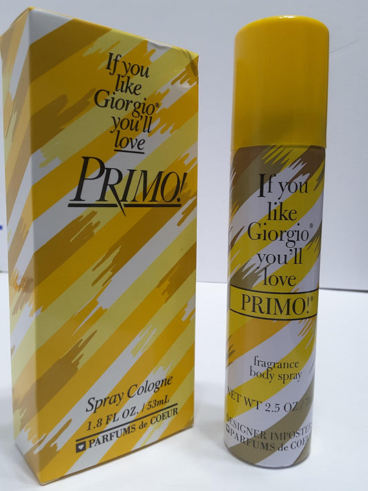 Primo By Parfums De Coeur For Women. Cologne Spray 1.8-Ounce and Fragrance Deodorant Body spray 2.5 Oz bundle