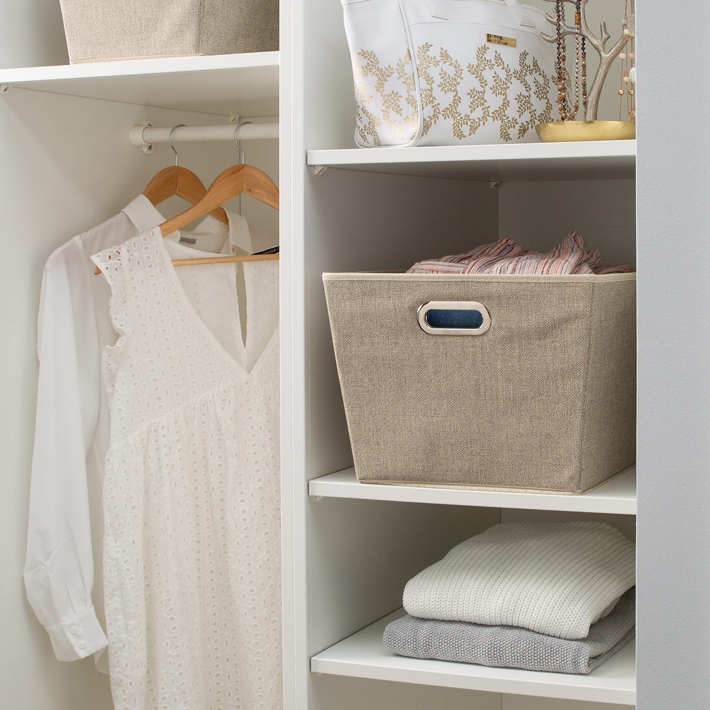 Simplify Large Grommet Bin in Faux Jute, Heavy Duty Storage Basket for Décor, Nursery, Office