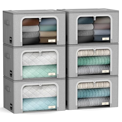 Sorbus Storage Bins with Metal Frame - Stackable & Foldable Clothes Organizer Bags - Oxford Fabric Storage Containers with Large Clear Window & Carry…