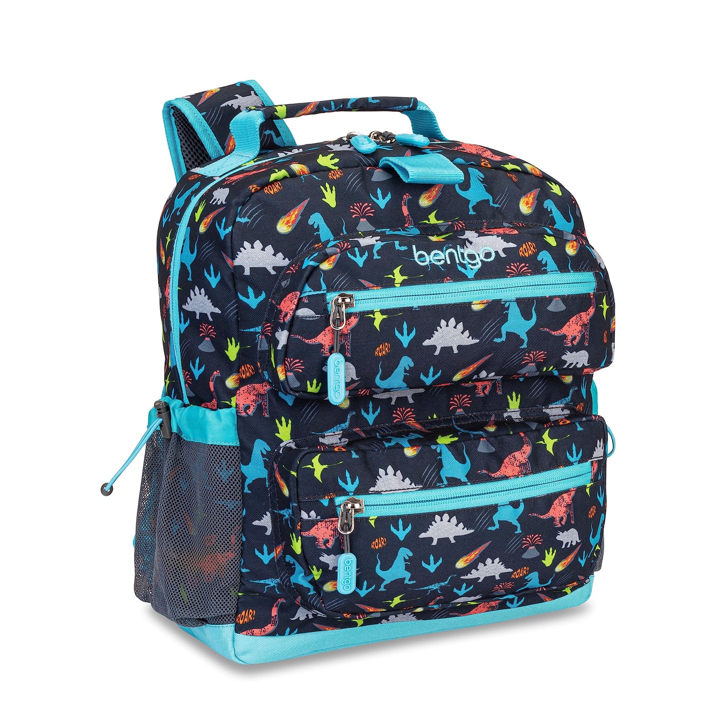 Bentgo Kids Backpack - Lightweight 14” Backpack in Fun Prints for School, Travel, & Daycare, Ideal for Ages 4+, Roomy Interior, Durable & Water-Resistant Fabric, & Loop for Lunch Bag (Dinosaur)