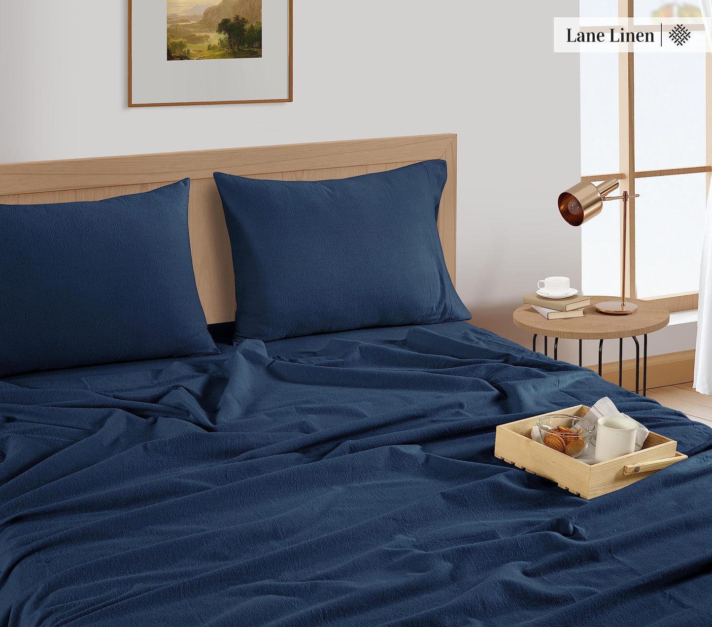 LANE LINEN Cotton Flannel Queen Sheet Set - Brushed for Extra Softness - Lightweight & Durable Cotton Flannel Queen Sheets Set - Warm & Cozy Cotton