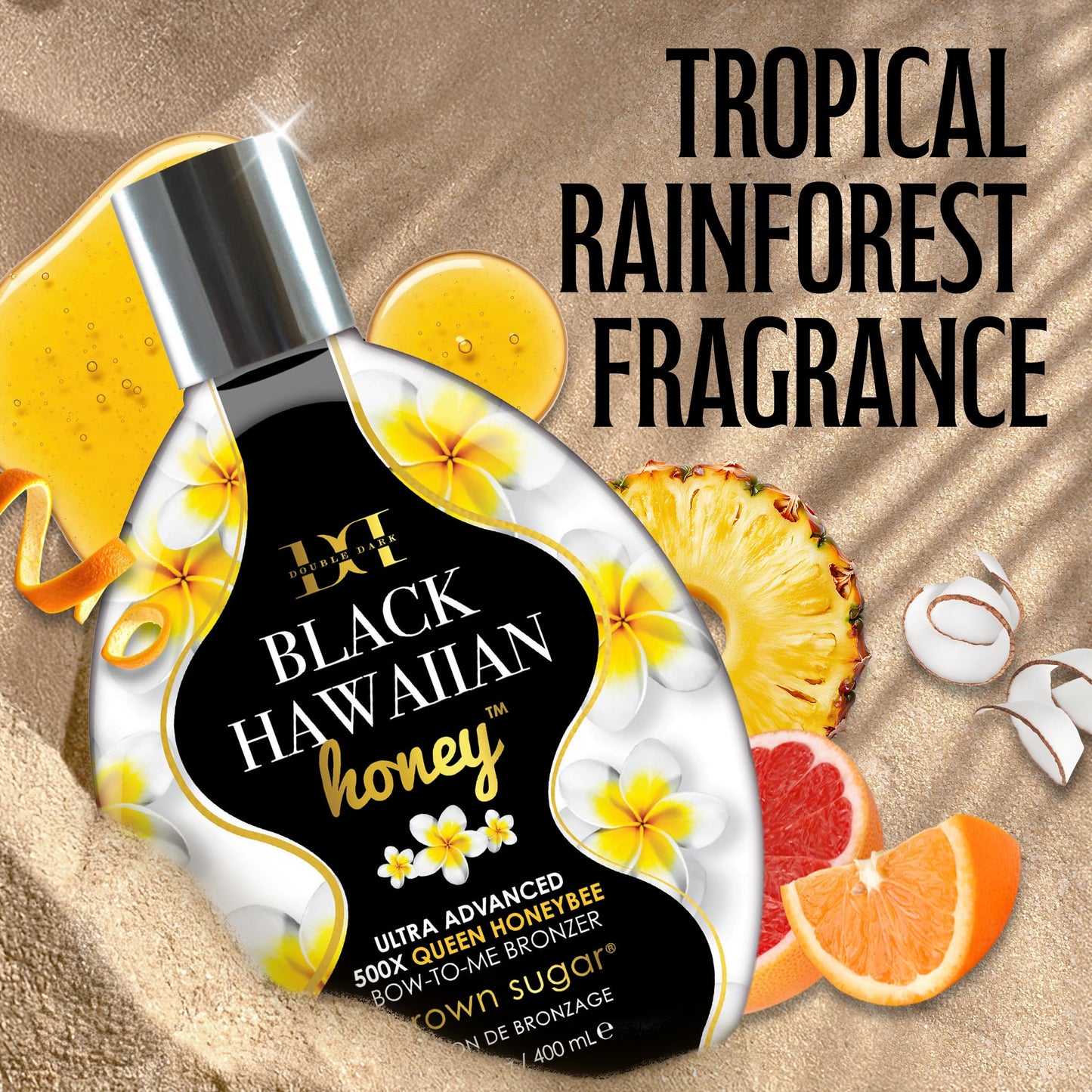 Brown Sugar Double Dark Black Hawaiian Honey Tanning Lotion, Ultra Advanced 500X Black Bronzer with Queen Honeybee Complex & Hawaiian Extracts, 13.5
