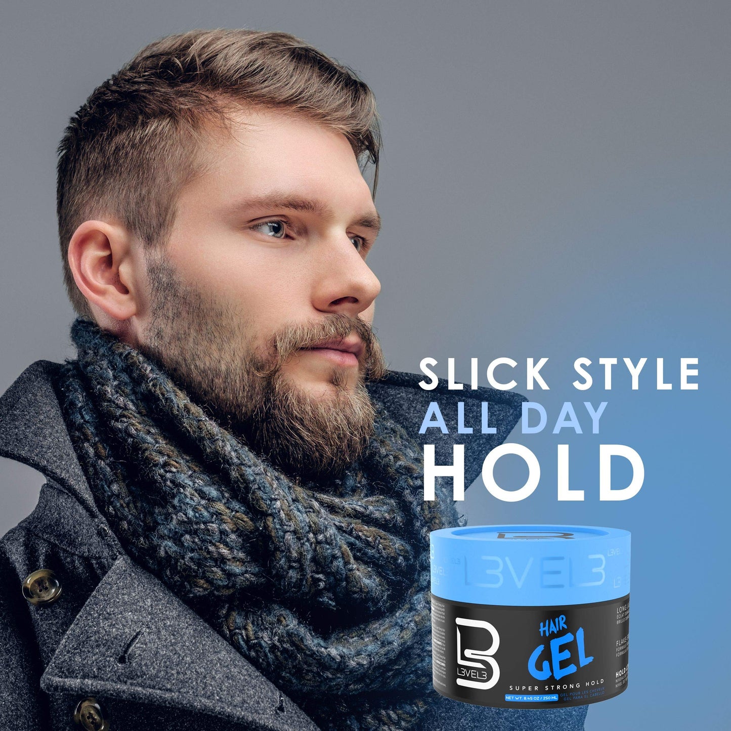 L3 - Hair Gel - Super Strong Hold - Flake Free - Long Lasting Shine - For Men and Women - Level 3 Gel - Add Volume and Texture - 16.9 Ounce