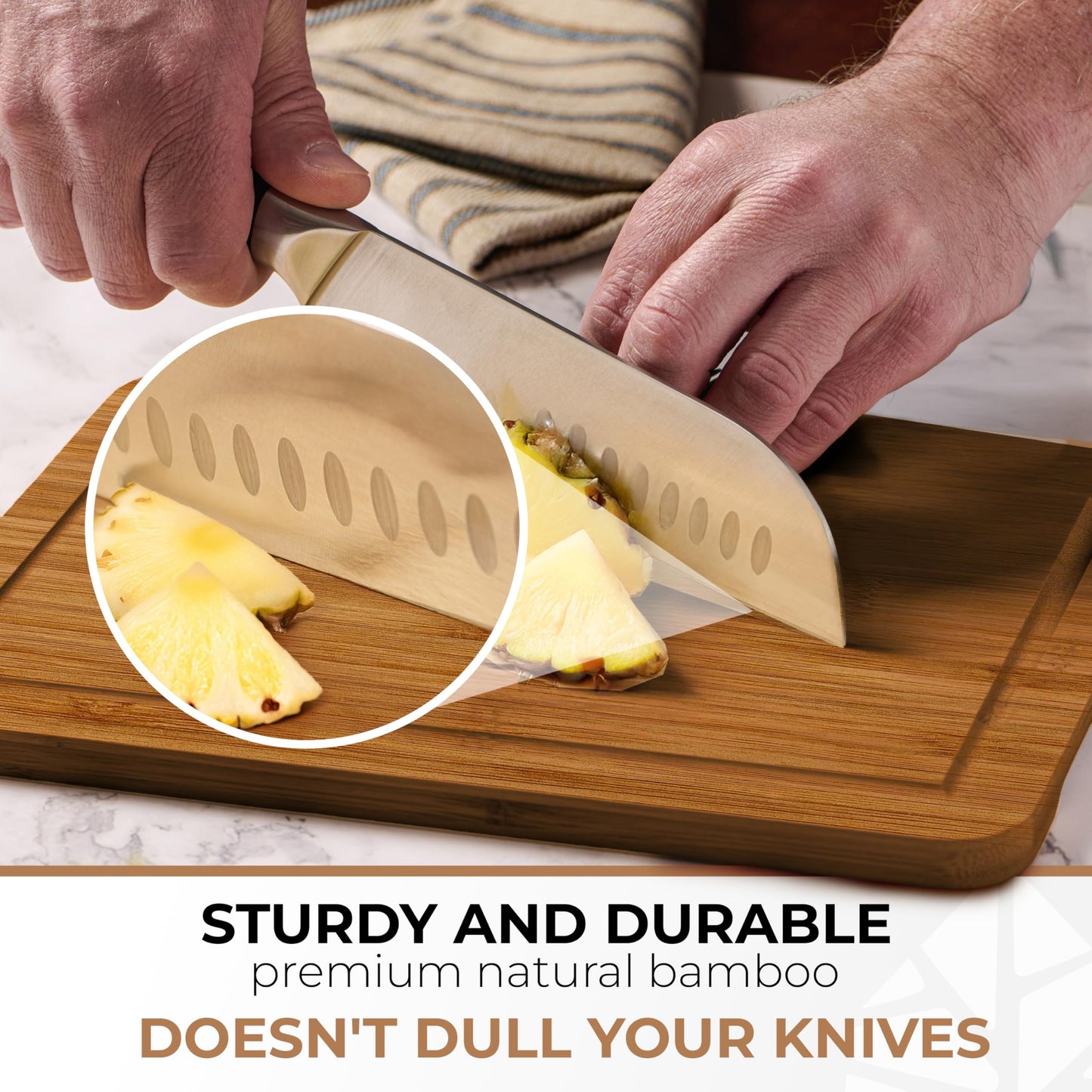 Wood Cutting Boards Set of 3 - Thick & Sturdy Bamboo Cutting Board with Deep Juice Grooves & Build-in Handles, Large Surface, Easy to Clean…