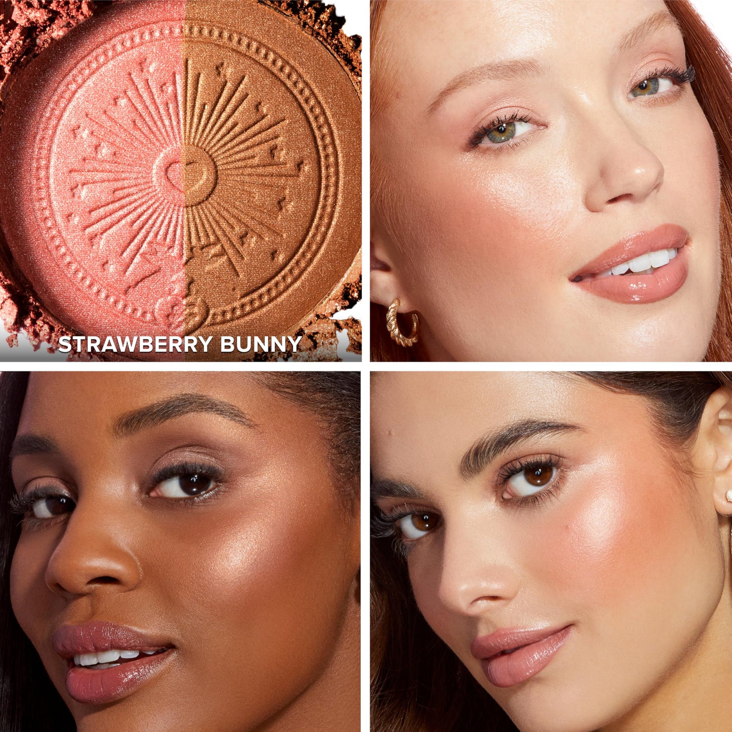 Too Faced Sun Bunny Blushing Bronzer | Dual-Shade Sheer, Luminous Bronzer Blush with Pink Undertones to Mimic Natural Flush, Strawberry Bunny, 0.28