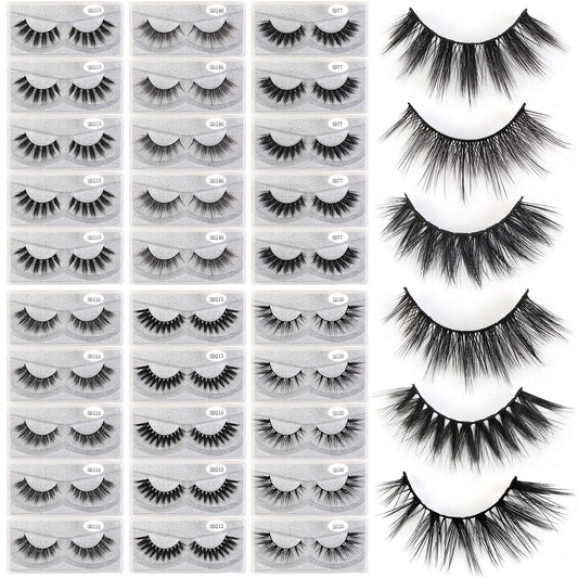 MAGEFY 30 Pairs 6 Styles Faux Mink Eyelashes, 16mm-20mm Lashes Natural Look to Dramatic False Eyelashes, Handmade Reusable Fake Eyelashes