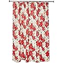 Violet Linen Decorative Christmas Printed Poinsettia Floral Design Shower Curtain - 72" X 72"