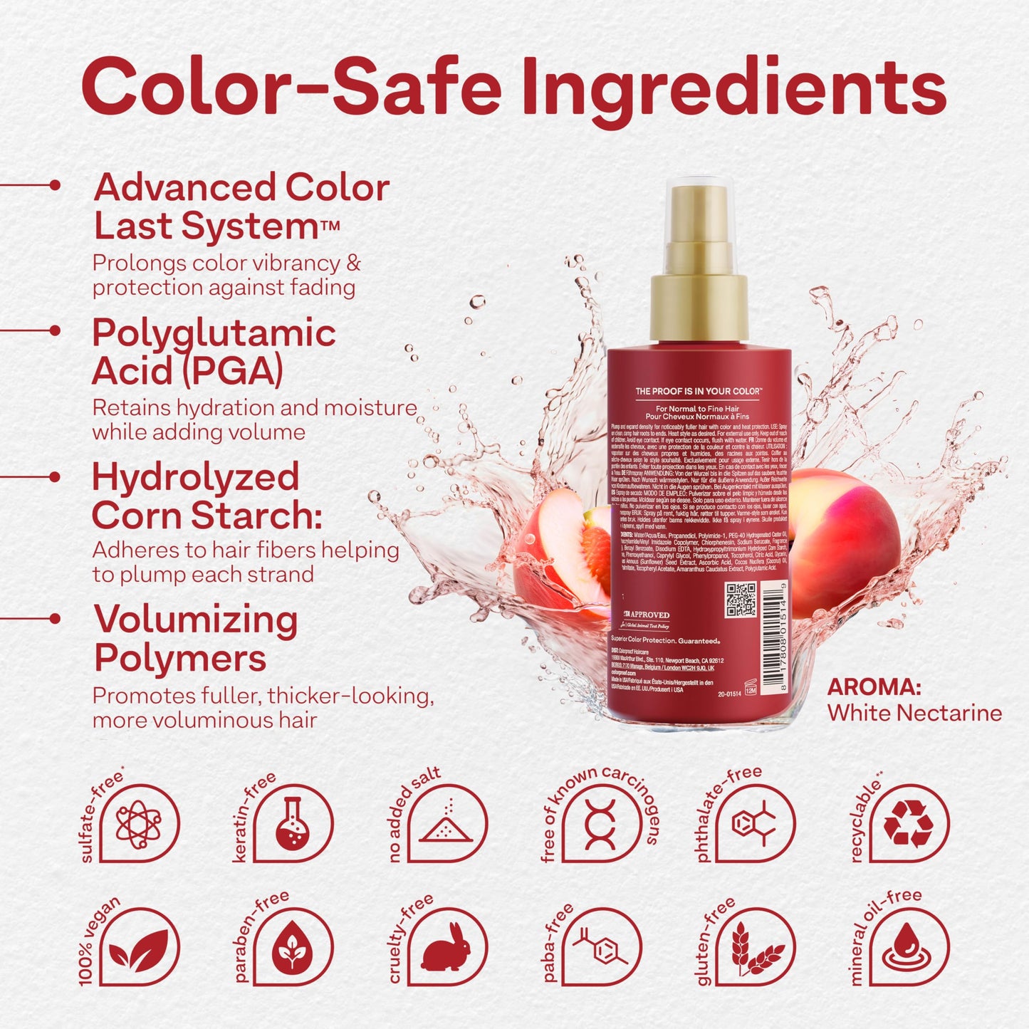 Colorproof Volume Blow Dry Spray Primer 6.7 Fl. Oz. Volumizing Heat Protection Spray for Hair, White Nectarine Scent