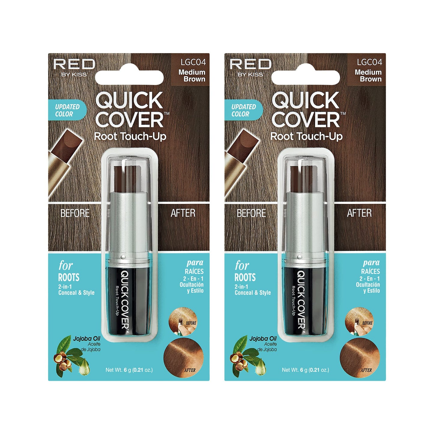 RED by Kiss Quick Cover Root Touch Up Stick, Water-Resistant Temporary Gray Hair Concealer with Brush for Roots and Beard, Long-Lasting Coverage, Easy