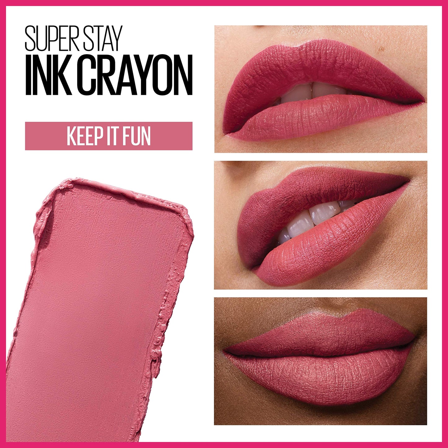 Maybelline Super Stay Ink Crayon Lipstick Makeup, Precision Tip Matte Lip Crayon with Built-in Sharpener, Longwear Up To 8Hrs, Keep It Fun, Rosey Nude