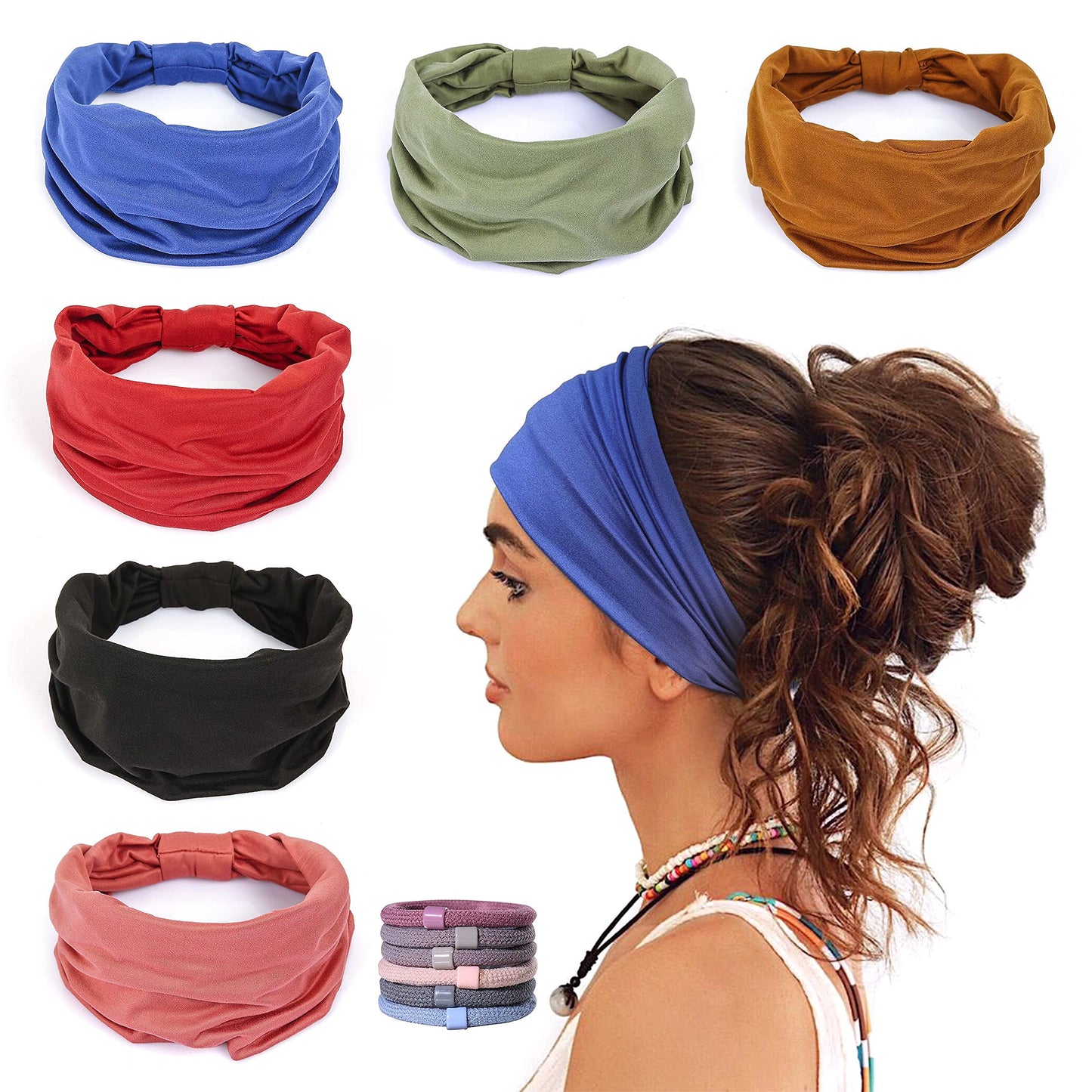GiLi 6 Pack Wide Headbands for Women Non Slip Soft Elastic Hair Bands Yoga Running Sports Workout Gym Head Wraps, Knotted Cotton Cloth African Turbans Beauty and Personal Care GiLi Default Title