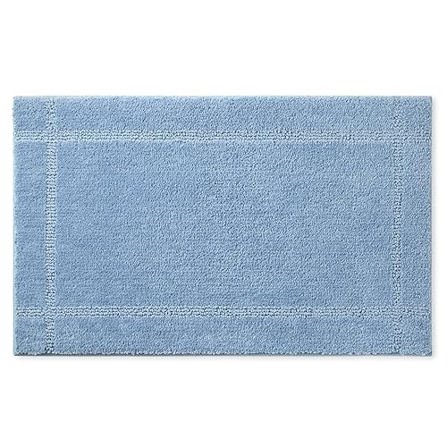 TOWN & COUNTRY EVERYDAY Ultra Plush Solid Tufted Border Bath Mat, Soft and Absorbent Tufted Floor Mat, Non-Slip Backing, Machine Washable, Blue…