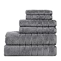 Anne Klein 6-Piece Reverie Towel Set, 2 Bath Towels, 2 Hand Towels, 2 Wash Cloths, 100% Cotton, Grey