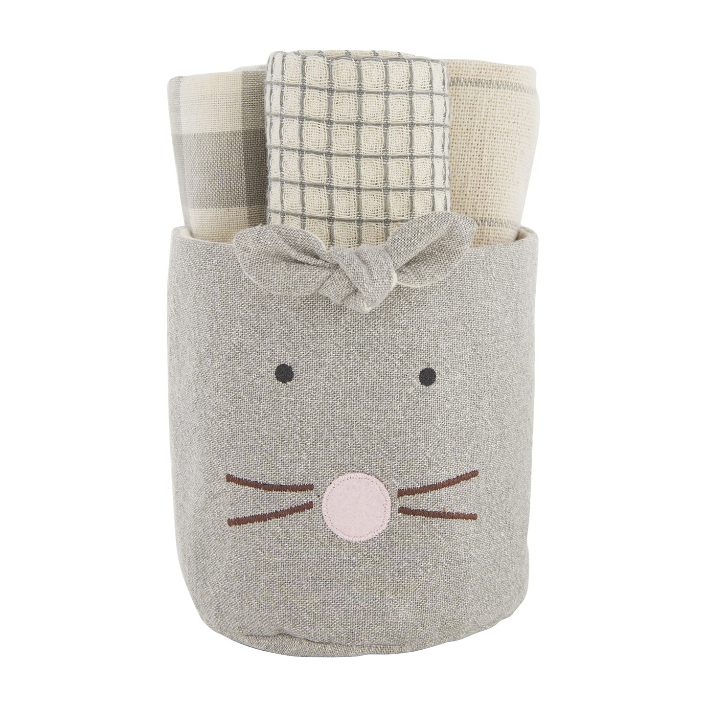 Mud Pie Easter Bunny Bucket Towel Set, Gray, 4.25" x 4.75"