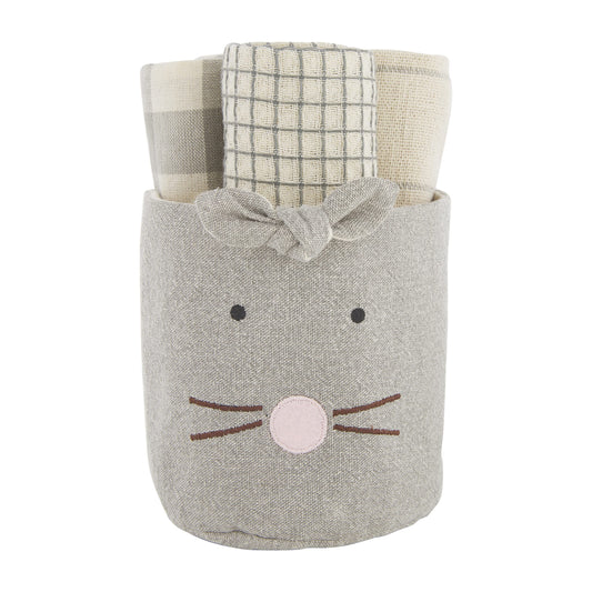 Mud Pie Easter Bunny Bucket Towel Set, Gray, 4.25" x 4.75"