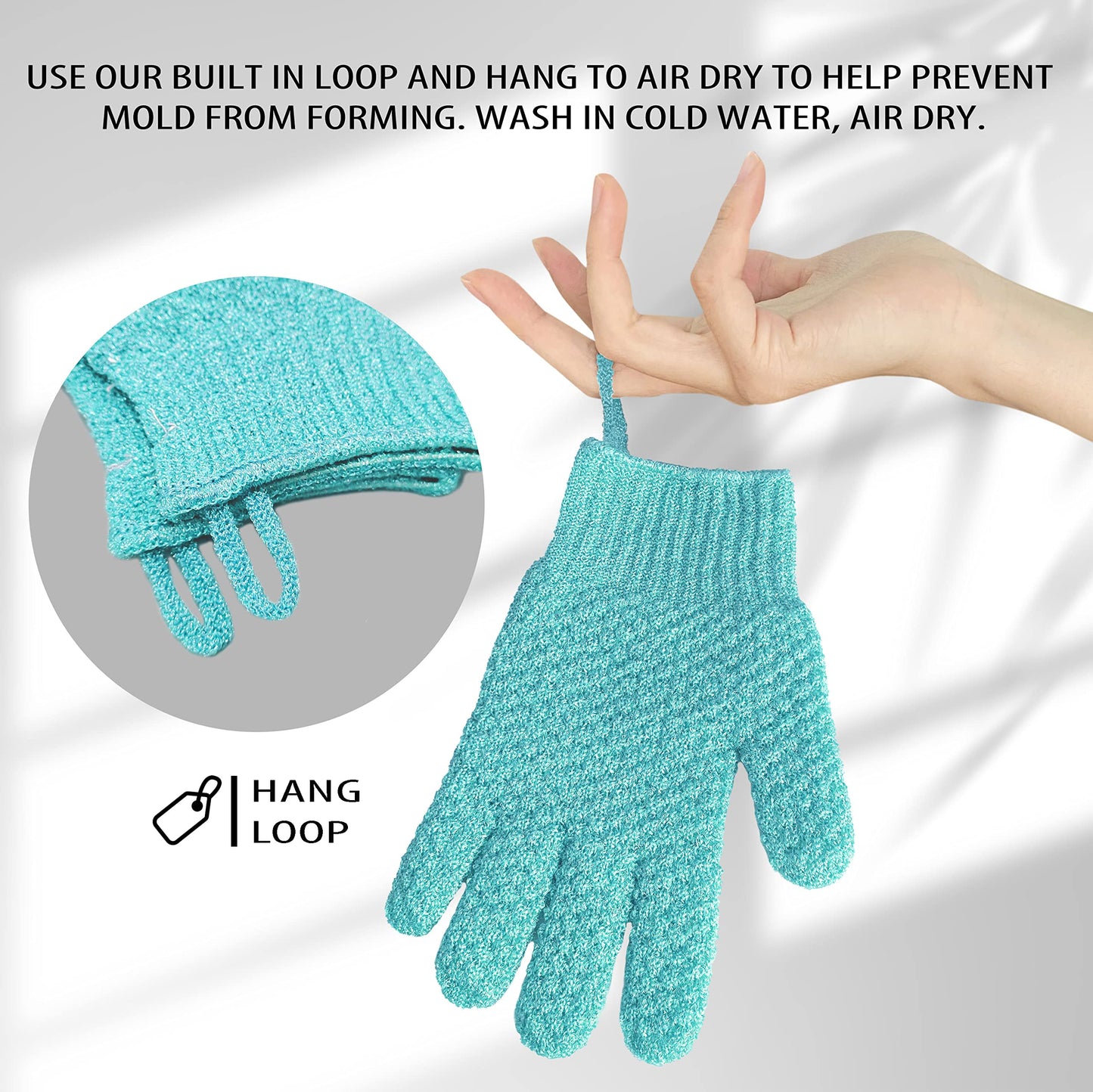 Evridwear Exfoliating Gloves for Shower, 100% Nylon Thick Soft Medium Heavy Bathing Gloves Dead Skin Remover Body Scrubber Smooth Skin with Hang Loop