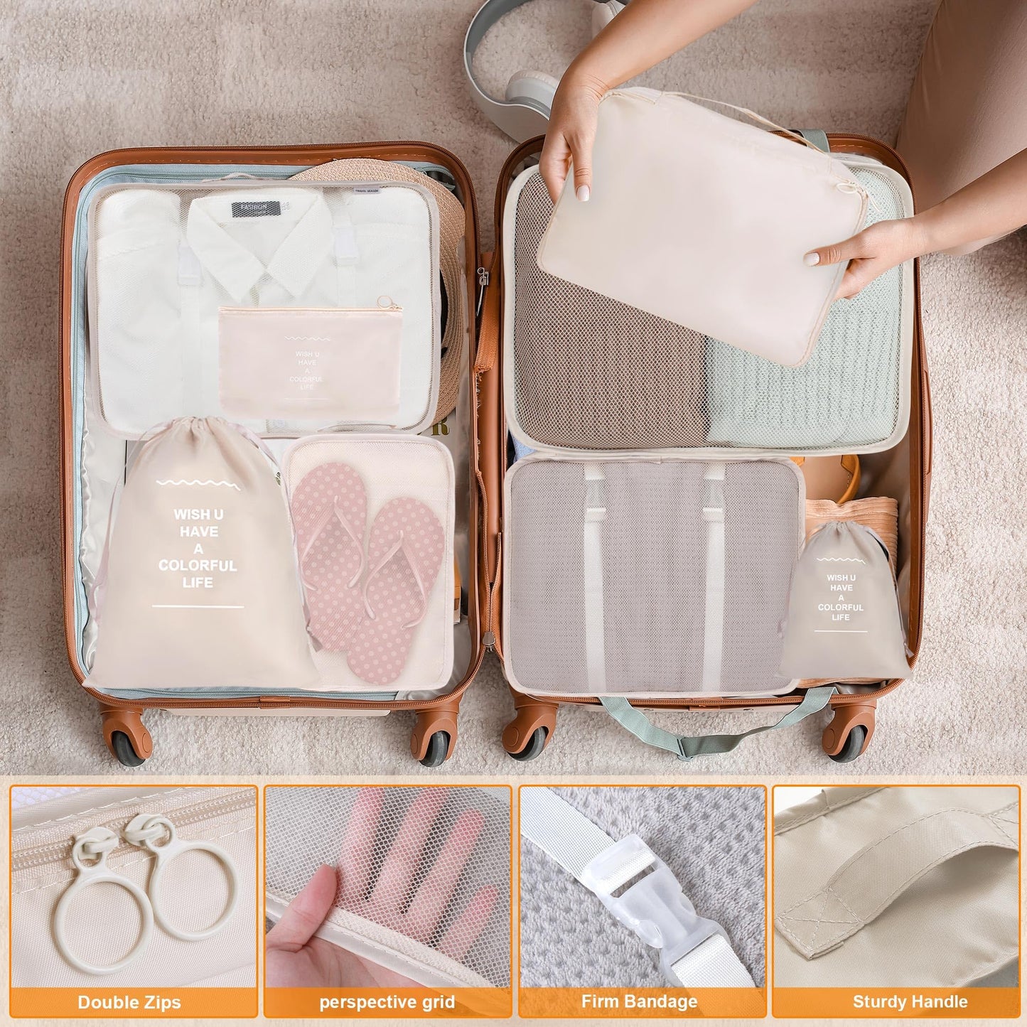 8 Set Packing Cubes for Suitcases – Kingdalux Travel Luggage Organizers with Laundry, Shoe & Clothing Bags for Men & Women