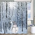 Jbralid Winter Forest Shower Curtain Snow Covered Forest Trees Pathway Nature Scene Shower Curtains for Bathroom Christmas Snowman Waterproof Fabric…