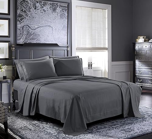 Pure Bedding Bed Sheets - King Sheet Set [6-Piece, Dark Grey] - Hotel Luxury 1800 Brushed Microfiber - Soft and Breathable - Deep Pocket Fitted Sheet,