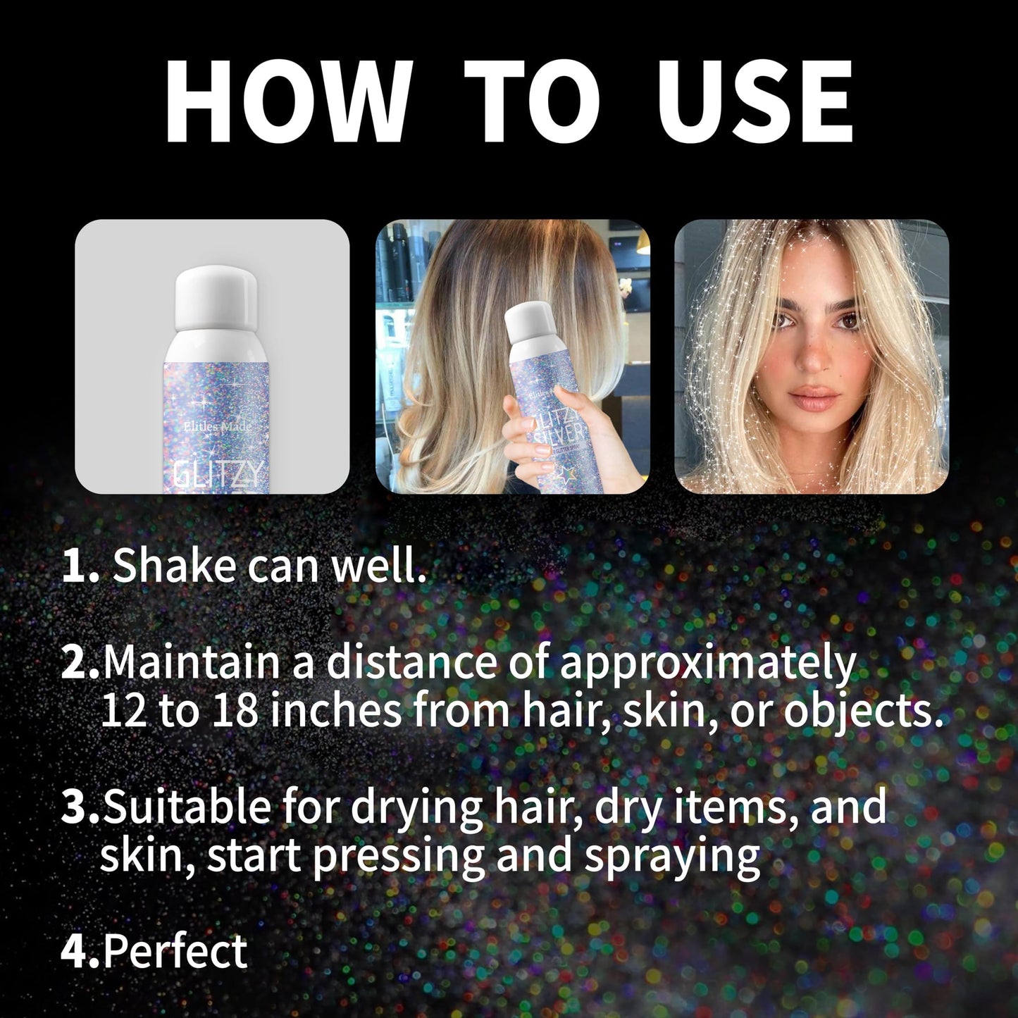 Elitles Made Hair Glitter, 2PCS Body Glitter Spray Glitter Hairspray for Kids Women, Long-Lasting Quick-Drying Holographic Glitter Spray for Hair