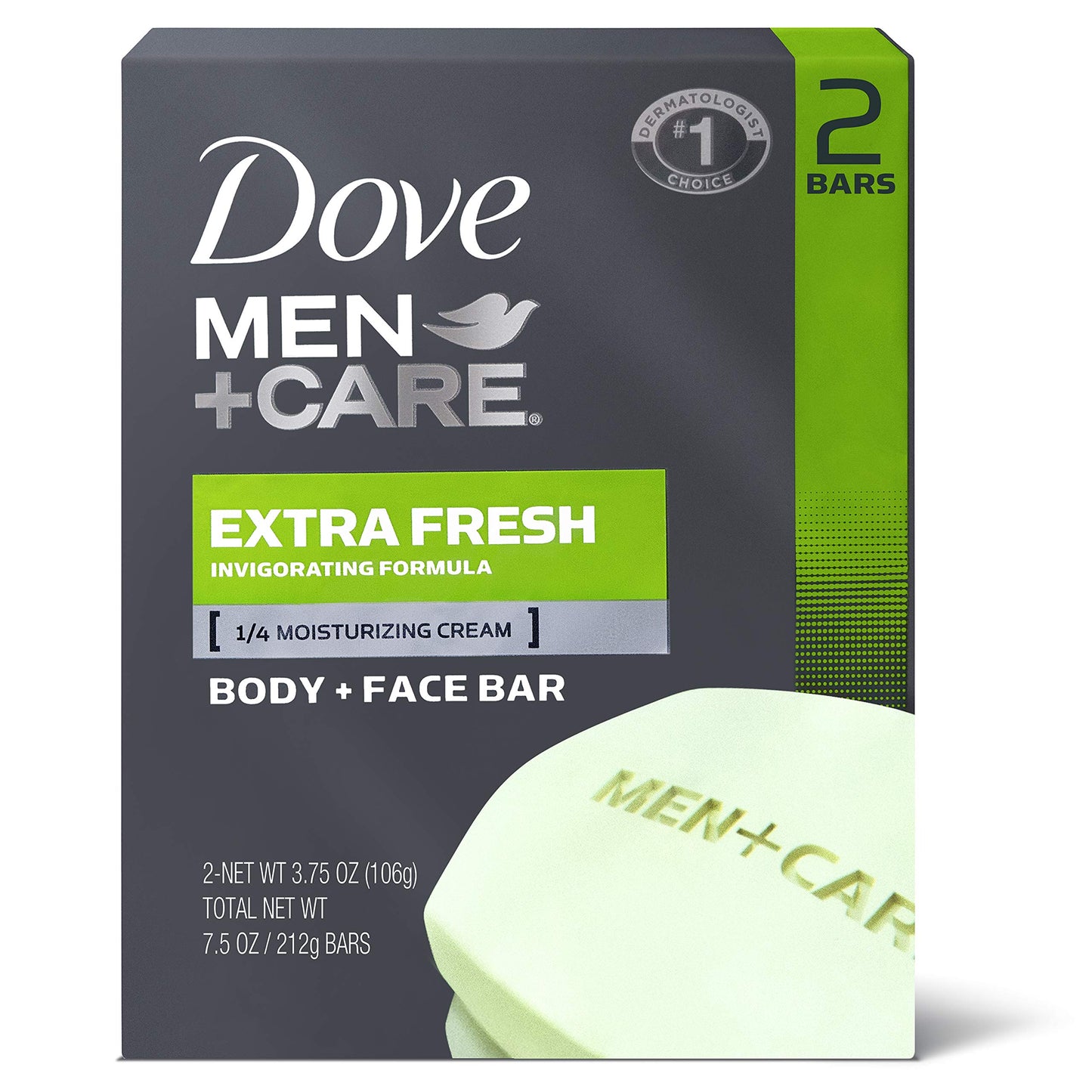 Dove Men+Care Body Soap and Face Bar More Moisturizing Than Bar Soap Extra Fresh Effectively Washes Away Bacteria, Nourishes Your Skin 3.75 oz 2 Bar