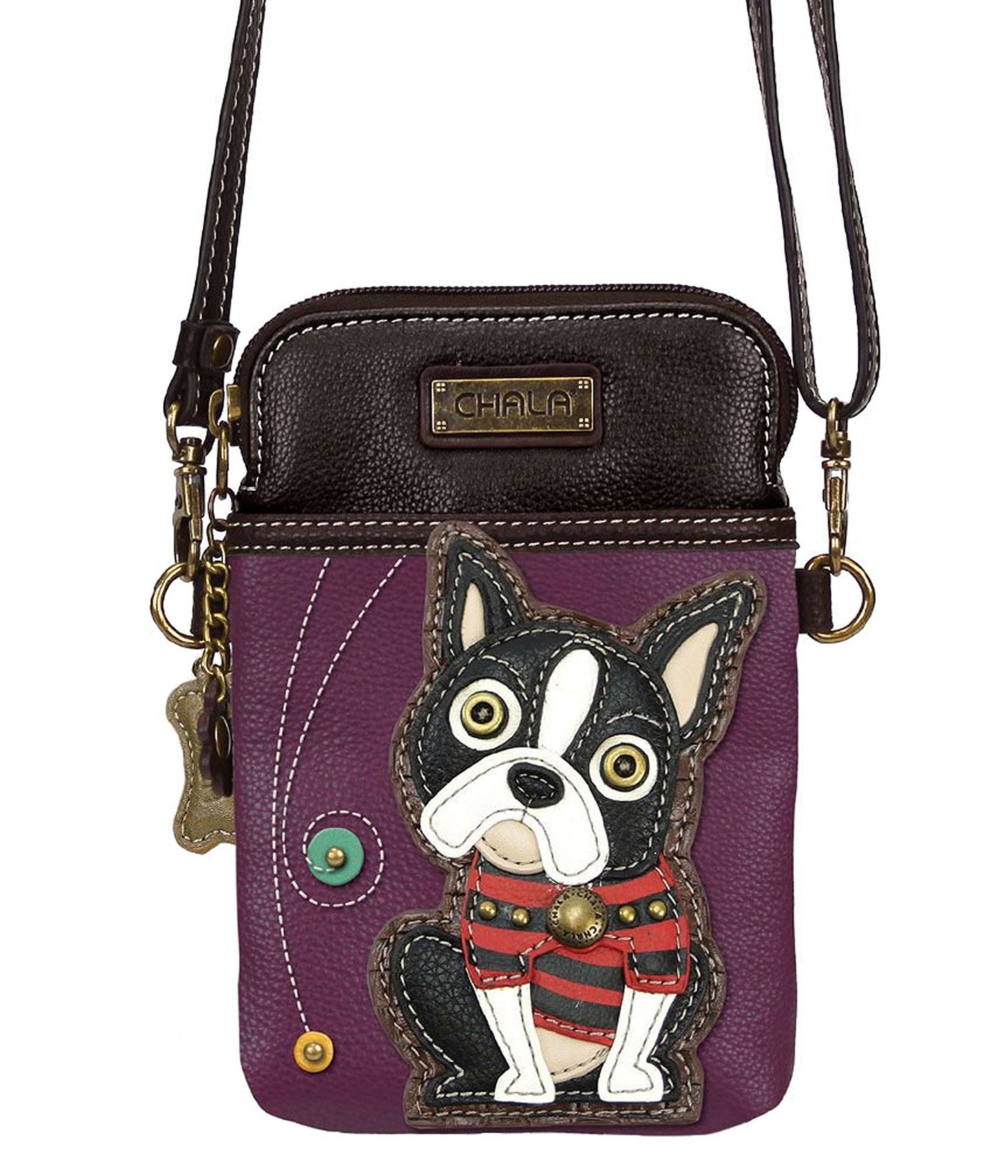 Chala Boston Terrier Cellphone Crossbody Handbag - Convertible Strap 5" x 7.5" x 1"