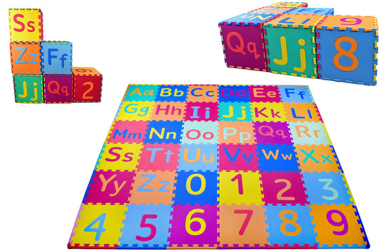 KC Cubs Soft EVA Foam Play Mat – Non-Toxic Alphabet Puzzle with 36 Tiles & 54 Borders, Educational Multicolor Floor Mat for Kids Room