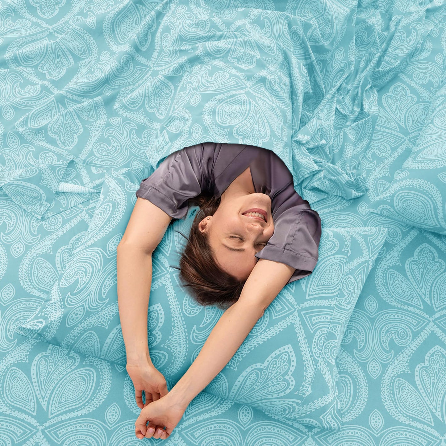 LUX Décor Paisley King Sheet Set - 6 Piece Ultra-Soft Microfiber Bed Sheets with Flat Sheet, 16 Inches Deep Pocket Fitted Sheet & 4 Pillowcases,