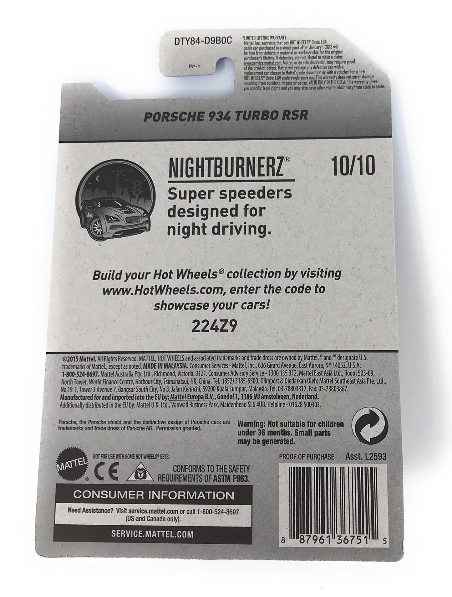 Hot Wheels 2017 Night Burnerz Magnus Walker Porsche 934 Turbo RSR 68/365, Silver