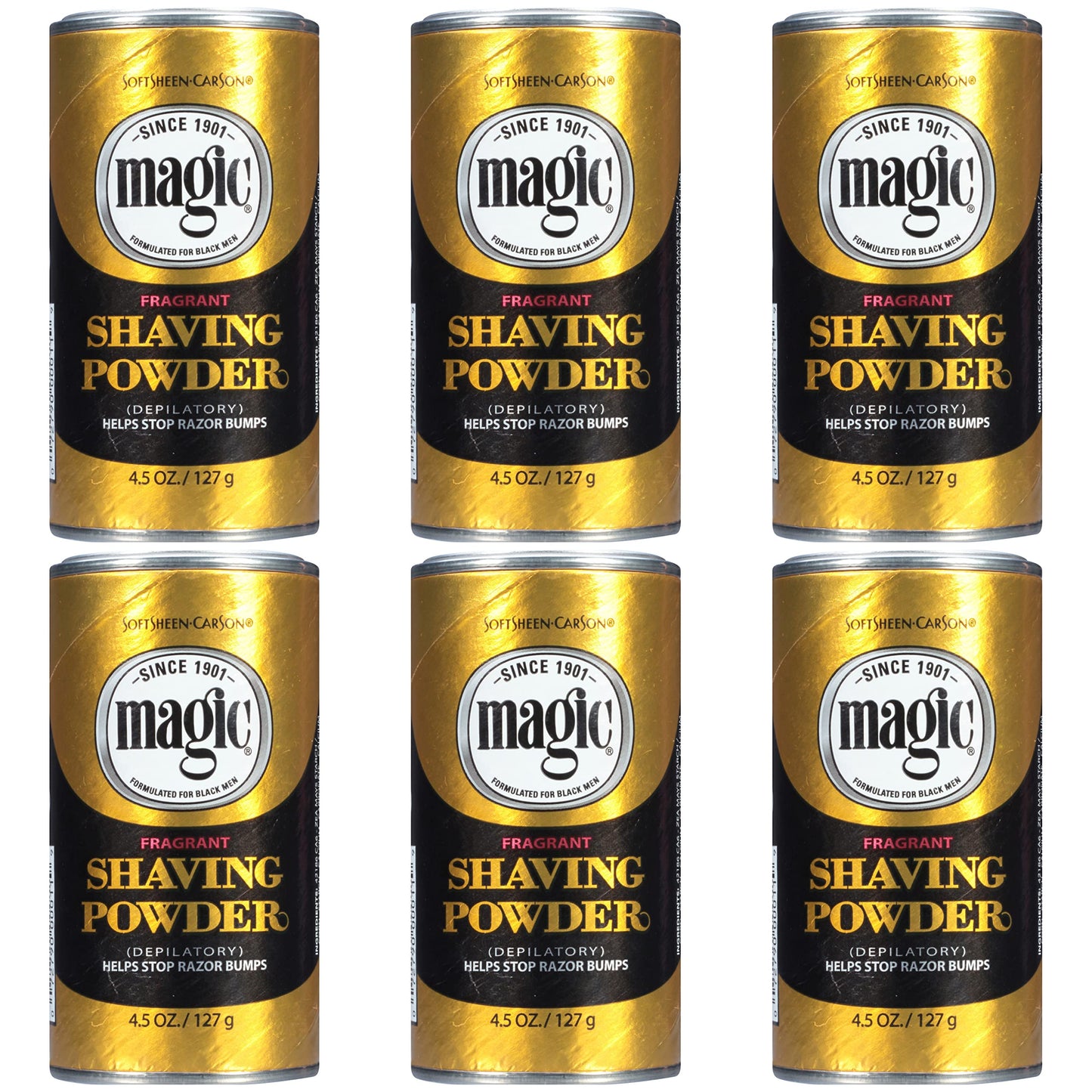 SoftSheen-Carson Magic Razorless Shaving for Men, Hair Removal Shave Powder, Helps Stop Razor Bumps Ingrown Hair, Fragrant, 6 Pack Magic Shave Gold 27