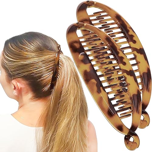 Camila Paris CP1578 2 Pack French Large Banana Clip Hair Comb Classic Girls Updo Flexible Ponytail Holder Interlocking Styling Clips for Women Made